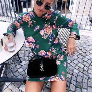 ZARA GREEN FLORAL ORIENTAL STILE DRESS 🏵️👘